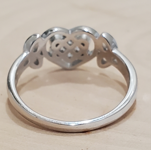 Sterling Silver Platinum-Plated Celtic Knot Heart Eternity Ring - NWT - Picture 3 of 6